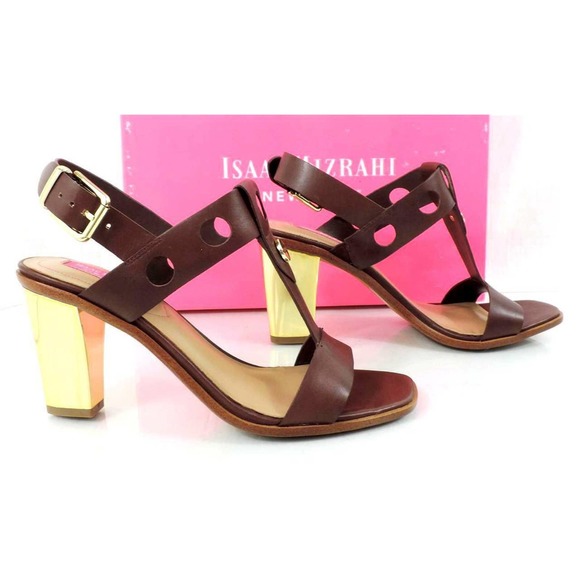 Isaac Mizrahi Sasha Metallic Heels Ankle Strap Sandal Studs Brown Size 7.5 - Picture 5 of 8